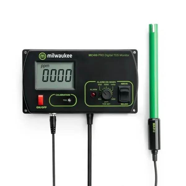 Milwaukee MC410 TDS Kontrol Cihazı | Hidroponik & Besin Tankı TDS Monitörü | 0–1990 ppm | ATC | LED Alarm | 1 Nokta Kalibrasyon | MC410